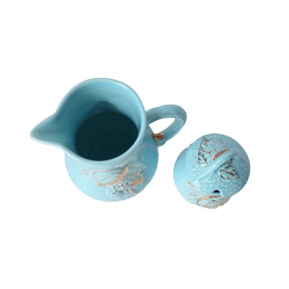 Vintage Wade Golden Turquoise Large Milk Pitcher & Covered Sugar Bowl England - Picture 4 of 8